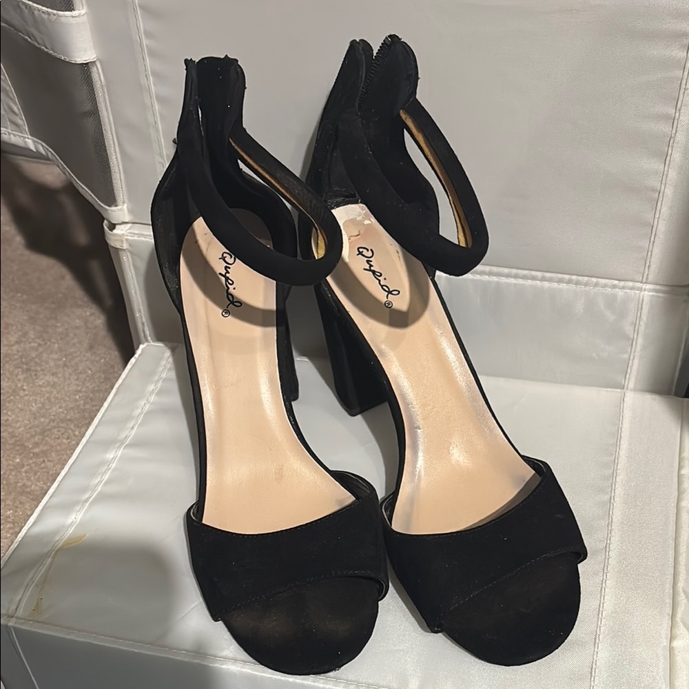 Qupid Black Heels with Ankle Strap